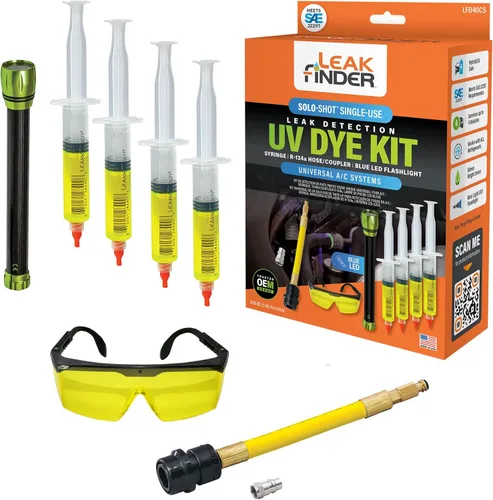 LEAKFINDER LF040CS SOLO-SHOT Kit de Jeringa de Detección de Fugas de Refrigerante de Aire Acondicionado de Un Solo Uso - (4) Jeringas de Tinte