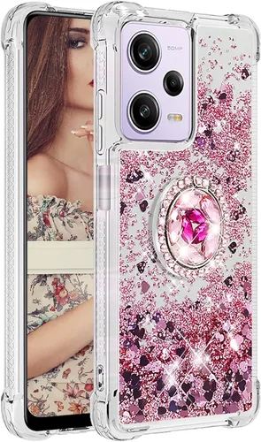 Miniatura 7 de CCSmall Funda transparente con purpurina para Xiaomi Redmi Note 12 Pro 5G, cubierta brillante de arena movediza líquida con soporte de anillo