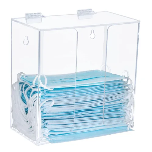 Caja dispensadora de mascarillas acrílicas, estación de higiene con tapa. Contenedor de almacenamiento de montaje en encimera/pared para máscaras