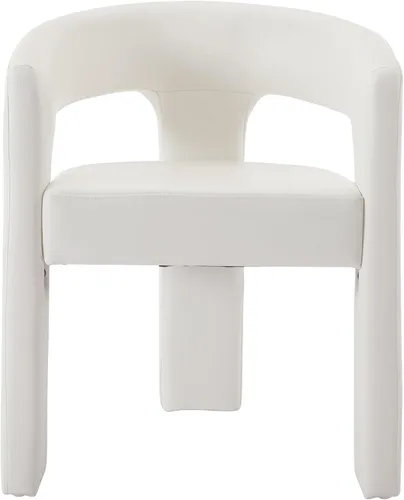 Miniatura 8 de Silla moderna de comedor en barril, silla de cocina acentuada tapizada en cuero sintético con brazos, silla lateral cómoda para sala de blanco