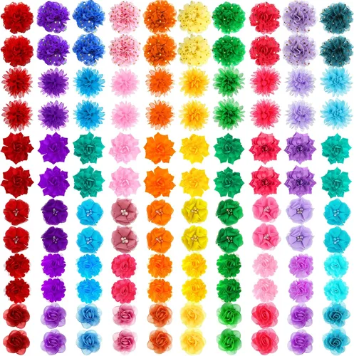 Sadnyy 120 piezas de collar de perro, lazos de flores para perros, lazos de flores suaves multicolores, accesorio de collar de perro de gasa para