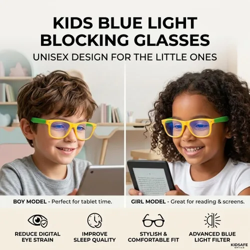 Miniatura 5 de Lentes rectangulares digitales con bloqueo de luz azul para niños y niñas de 5 a 12 años Amarillo