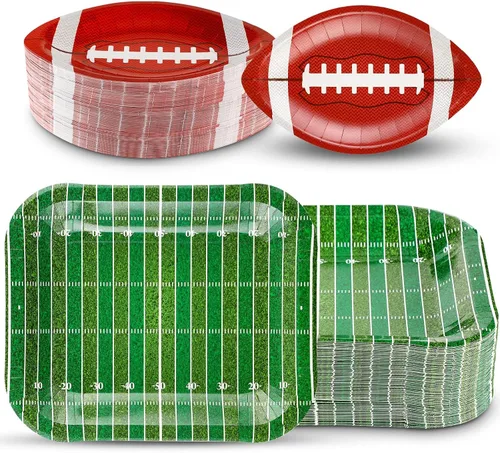 Miniatura 8 de Tanlade 50 platos de papel de fútbol americano, suministros de decoración de fiesta de fútbol, platos desechables, platos para aperitivos, nachos