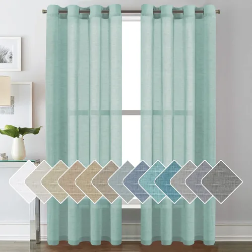 Miniatura 52 de H.VERSAILTEX Cortinas de 96 pulgadas de largo, cortinas de lino/cortinas transparentes de mezcla de lino natural/paneles/cortinas para sala
