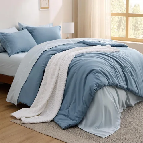 Bedsure Juego de ropa de cama con edredón tamaño individual de 5 piezas, diseño bohemio contrastante, juego de cama en una bolsa con edredón,