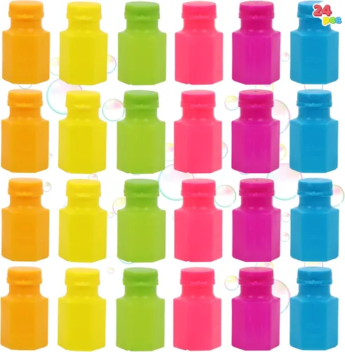 JOYIN 24 mini botellas de burbujas con surtido de varitas para niños, suministros de recuerdos de fiesta de burbujas, juguete de verano para niños
