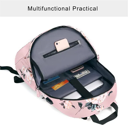 Miniatura 3 de MOSISO Mochila para laptop de 15.6 a 16 pulgadas para mujer, bolsa de poliéster antirrobo, elegante, informal, con correa de equipaje y puerto