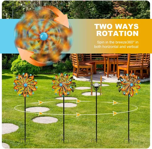 Miniatura 4 de MLKNK Molinillos de viento para patio y jardín, esculturas de viento y molinillos de 75 pulgadas, arte cinético de jardín con luz de bola de vidrio