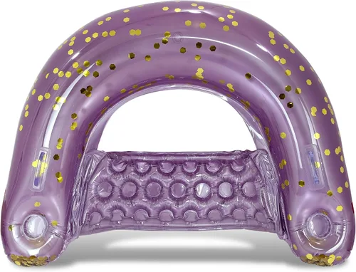 Miniatura 8 de POZA Silla flotante inflable para piscina, tumbona lujosa rellena de confeti brillante, 2 portavasos y asas integrados, silla flotante de agua