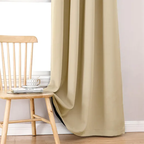 Miniatura 6 de ChrisDowa - Cortinas 100% opacas, para dormitorio, con forro negro, 2 capas gruesas, aislamiento térmico y ojales, largas, juego de 2 unidades Beige