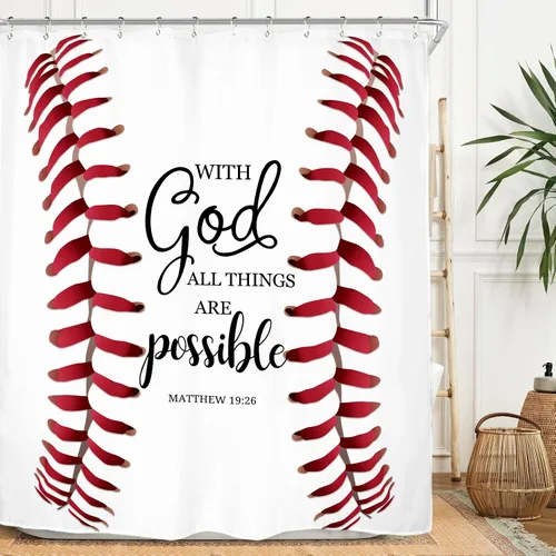 Miyotaa Juego de cortina de ducha con texto en inglés "Baseball Sports", de 60 pulgadas de ancho x 71 pulgadas de alto, para adolescentes y hombres,