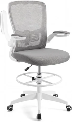 Miniatura 13 de Giantex Silla de dibujo, sillas de oficina con respaldo alto, con reposapiés, reposabrazos abatible, altura ajustable, silla de escritorio Negro