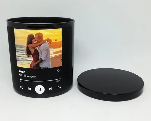 Miniatura 3 de 4oz/10oz Vela Personalizada con Foto de Canción Personalizada Regalo de Música para Parejas