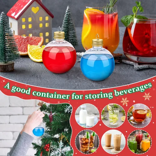 Miniatura 2 de Baluue Botellas de leche de plástico, 10 bolas de alcohol de Navidad, bola de adornos rellenables para árbol de Navidad de 8.5 fl oz, bombillas