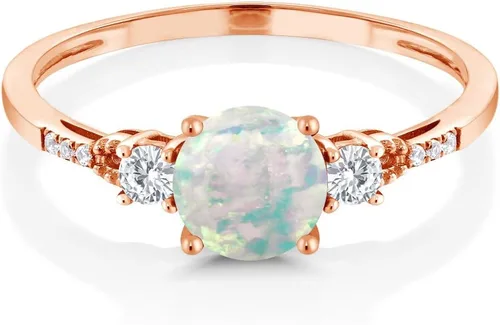 Miniatura 72 de Gem Stone King Anillo de compromiso de 3 piedras preciosas redondas de oro rosa de 10 quilates, 0.236 in, piedra natal, zafiro blanco y diamante