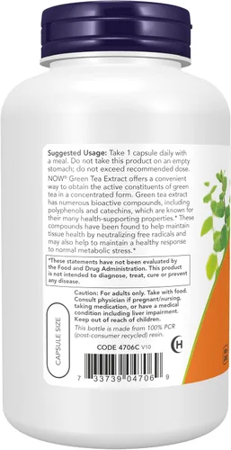 Miniatura 3 de Suplementos NOW Foods, extracto de té verde 400 mg con vitamina C para dieta, protección celular*, 250 cápsulas vegetales