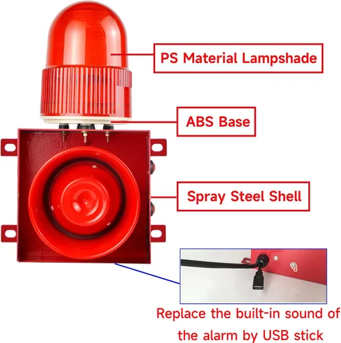 Miniatura 5 de Y DIANS Timeable Alarm Siren Outdoor or Indoor 120dB Emergency Siren 25W Security Alarm Systerm with Timer, LED Strobe Light for Industry Mine