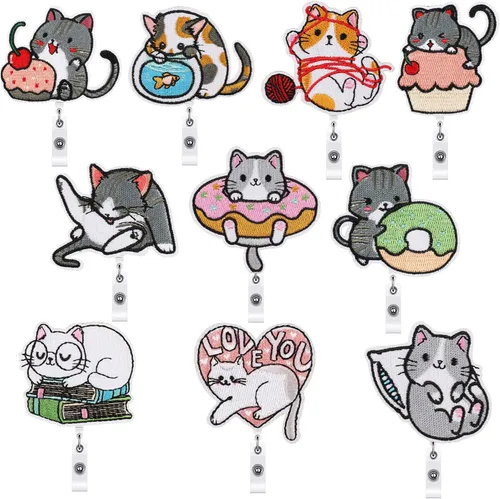 10 carretes de insignia de gato, lindo carrete de identificación de enfermera retráctil decorativo con clip de cocodrilo para enfermera, médico, 10