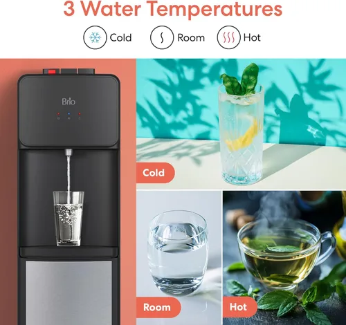 Miniatura 6 de Brio CLTL130SS Serie 130 Dispensador de enfriador de agua de carga superior para botellas de 3 y 5 galones, caliente y frío, carga sin derrames