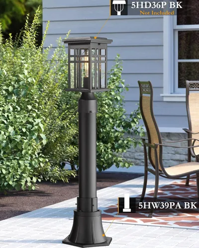 Miniatura 5 de Lámpara de poste al aire libre con base, accesorios de lámpara de poste exterior HWH, poste de montaje de aluminio negro y base para camino