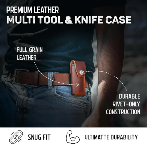 Miniatura 3 de American Bench Craft Funda multiherramienta de cuero y estuche para cuchillos para Gerber Diesel y MP600 - Funda de cuero remachado/funda con broche