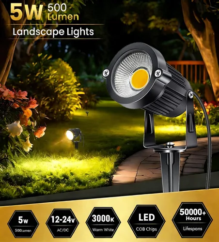 Miniatura 2 de 1 paquete de luces LED de bajo voltaje para paisaje, 5 W, iluminación de paisaje con conectores CA/CC 12 V-24 V, foco para exteriores, IP66