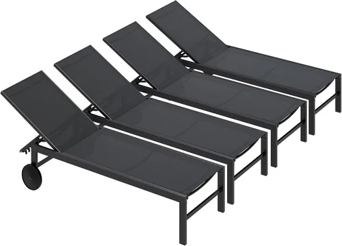 Miniatura 13 de SUNLEI Juego de 2 tumbonas para patio al aire libre, sillas de piscina ajustables con ruedas, sillas de bronceado reclinables de aluminio para Gris