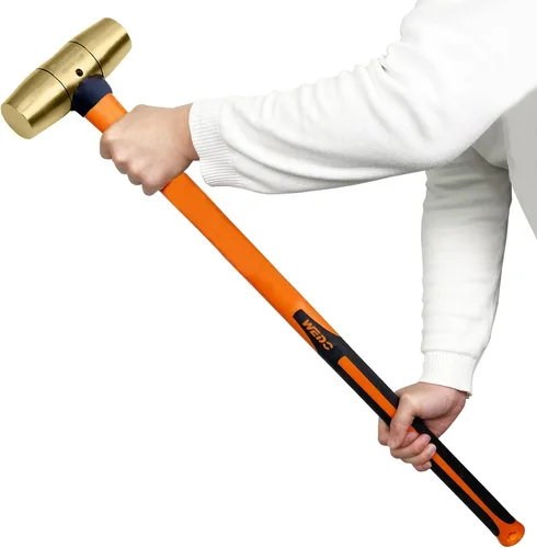 Miniatura 11 de WEDO Martillo de latón de 16 onzas, martillo de mazo de latón macizo con mango de fibra de vidrio, cabeza de doble cara, longitud de 12 pulgadas