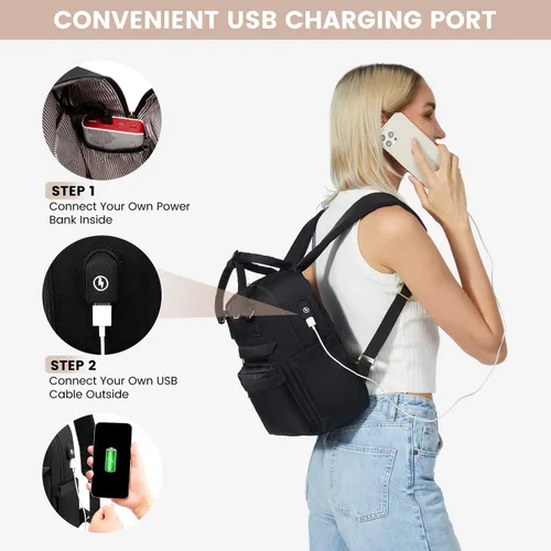 Miniatura 4 de LOVEVOOK Mini mochila para mujeres y niñas, elegante mochila impermeable con puerto USB, bonita mochila para la escuela, viajes, fiestas, Negro