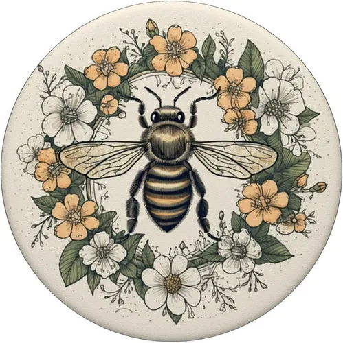 Miniatura 3 de PopSockets PopGrip estándar con diseño de abeja pastel Boho y flores