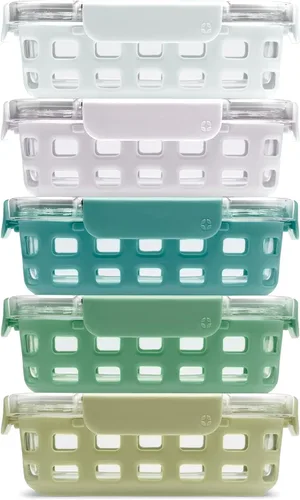 Miniatura 18 de Ello Duraglass - Juego de 3 recipientes de vidrio para almacenamiento de alimentos de 3.4 tazas con funda de silicona y tapas de plástico herméticas