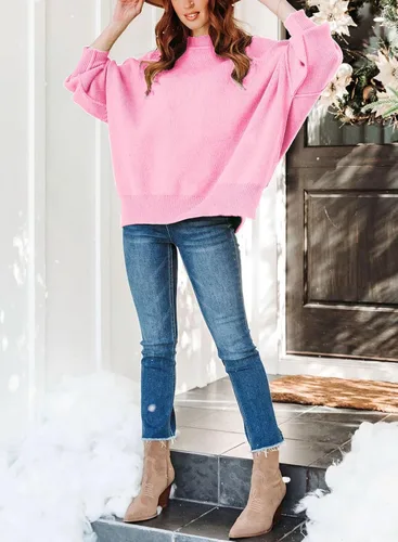 Miniatura 4 de ARTFREE Women's Fall Oversized Sweater Crewneck Long Sleeve Pullover Knit Sweater Tops with Side Slit