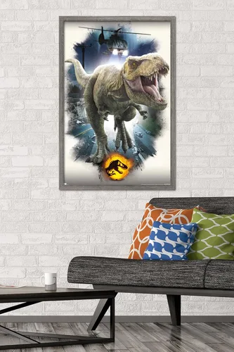 Miniatura 2 de Trends International Jurassic World: Dominion - Póster de pared focal de T. Rex, 22.375 x 34 pulgadas, versión enmarcada de madera de granero