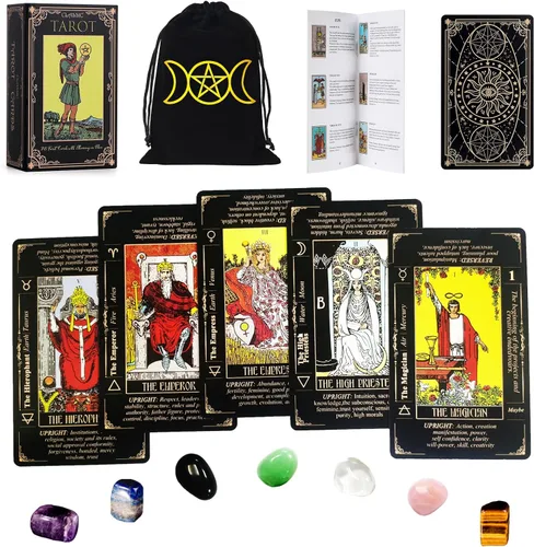Miniatura 7 de Fofeadm - Cartas de tarot con libro guía y bolsa de lino de transporte, mazo de 78 cartas de tarot clásicas originales, juego de adivinación