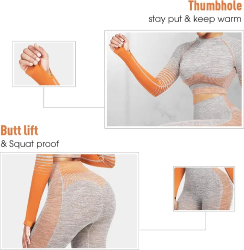 Miniatura 3 de JOYMODE - Conjunto de entrenamiento para mujer, diseño de 2 piezas con leggings de tiro alto sin costuras y camiseta corta , para yoga