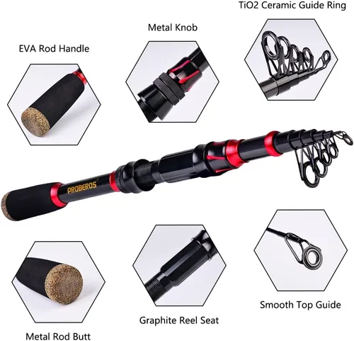 Miniatura 3 de Combo de caña de pescar y carrete, caña de pescar telescópica de fibra de carbono de 6.9 pies con combo de carrete de spinning/baitcasting, agua A