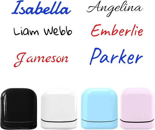 Sello de Firma Rectangular Personalizado - Sello Personalizado con Nombre 4 Colores Exteriores y 9 Opciones de Fuente y 3 Colores de Tinta, Negro,