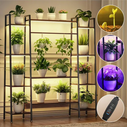 Miniatura 7 de Soporte de plantas grande de 55" para interiores con 8 luces LED de crecimiento (3 modos y temporizador automático) - Estante de plantas de metal