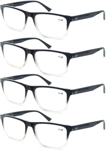 Miniatura 18 de Gafas de lectura 1.50 de gran tamaño cuadradas para hombres lectores marco negro paquete de 4, anteojos cómodos y ligeros para leer con bisagra