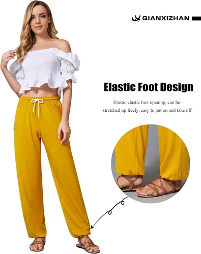 Miniatura 3 de QIANXIZHAN Pantalones de harén para mujer, pantalones hippie palazzo, pantalones bohemios, ropa de yoga con bolsillos