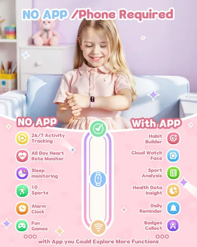 Miniatura 2 de Reloj de seguimiento de actividad para niños con pantalla Amoled, rastreador de actividad sin necesidad de teléfono, monitor de frecuencia cardíaca