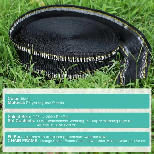 Miniatura 3 de HESTYA - Kit de correas de repuesto para silla de césped de 2.25 pulgadas x 200 pies, incluye 100 clips para muebles de patio, sillas de playa