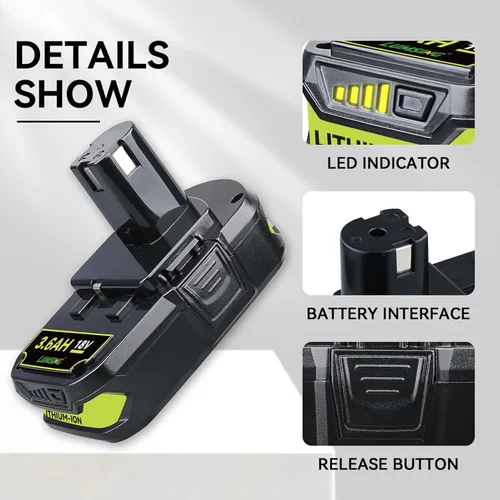 Miniatura 3 de P102 - Paquete de 2 baterías de repuesto de iones de litio de 18 V de 3.6 Ah para batería Ryobi de 18 V P102 P103 P104 P105 P107 P108 P190