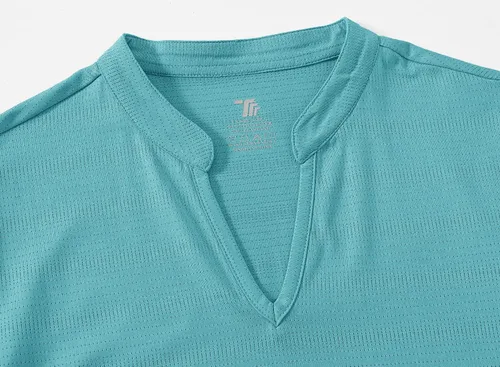 Miniatura 4 de Gopune Polo de golf con cuello en V para mujer, sin cuello, manga corta, ligera, de secado rápido, camisetas de tenis para correr