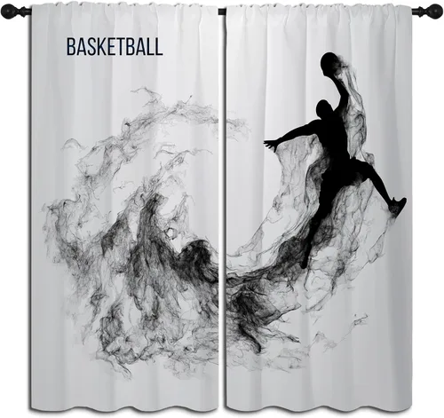 Miniatura 12 de Cortinas opacas deportivas para niños y niñas, decoración de oscurecimiento de habitación, arte abstracto de jugador de fútbol americano, silueta