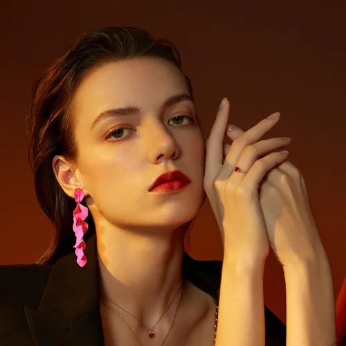 Miniatura 6 de Dangle Acrylic Petal Earrings - Long Drop Rose Flower Earrings for Women and Girls