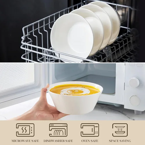 Miniatura 4 de MALACASA Juego de 4 cuencos de sopa de 35 onzas, cuencos de porcelana blanca, cuencos profundos para cocina, cuencos grandes de cerámica para sopa