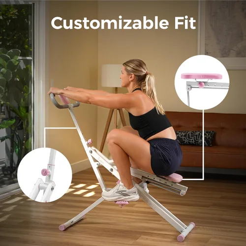 Miniatura 2 de Sunny Health & Fitness Row-N-Ride - Entrenador de sentadillas, equipo de ejercicio plegable y de fácil instalación, resistencia ajustable, para Rosa