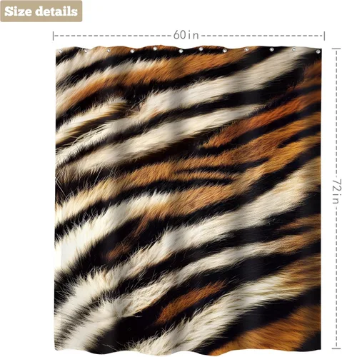 Miniatura 5 de Cortina de ducha con estampado de tigre, 60 pulgadas de ancho x 72 pulgadas de alto, safari salvaje, negro, marrón, potente pantera, piel de animal