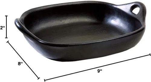 Miniatura 8 de Auténtica sartén Chamba con asas, plato rectangular de lasaña de arcilla negra totalmente natural para hornear, asar y servir, apto para estufa